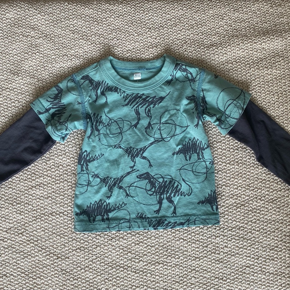 Tea Collection Teal & Navy Dinosaur Layered-Look Long Sleeve Tee